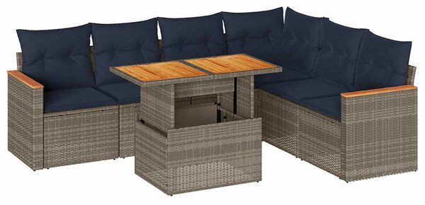 7 részes szürke polyrattan kerti ülőgarnitúra párnákkal
