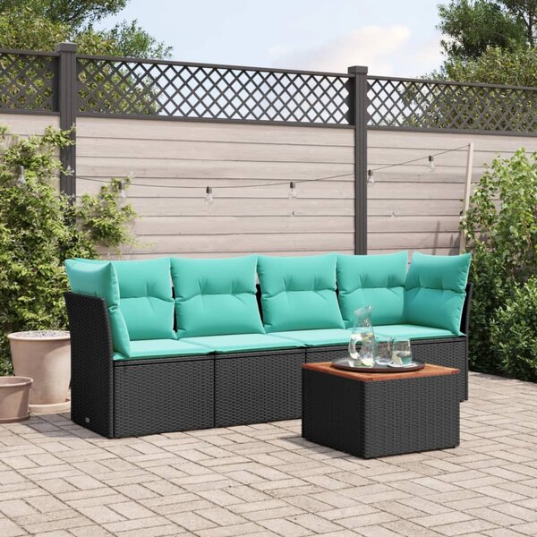 5 részes fekete polyrattan kerti ülőgarnitúra párnával