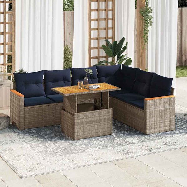 7 részes szürke polyrattan kerti ülőgarnitúra párnákkal