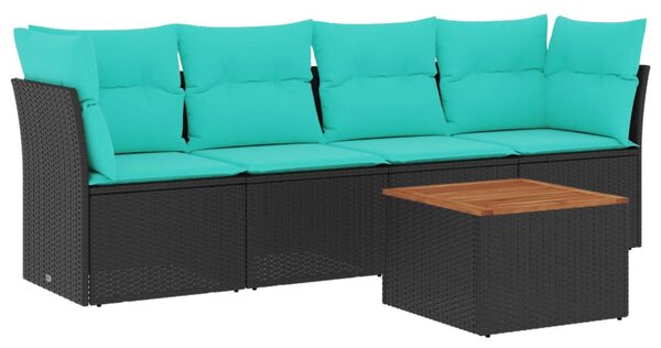 5 részes fekete polyrattan kerti ülőgarnitúra párnával