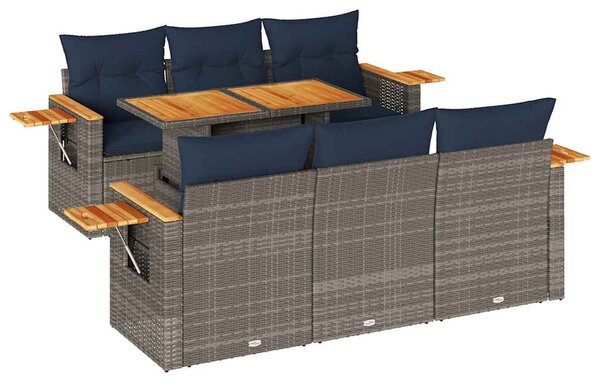 7 részes szürke polyrattan kerti ülőgarnitúra párnákkal