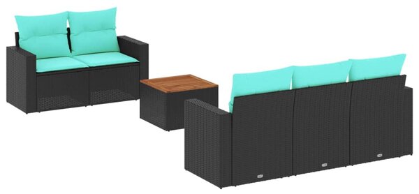 6 részes fekete polyrattan kerti ülőgarnitúra párnával