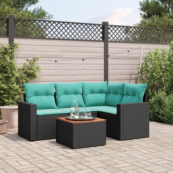 5 részes fekete polyrattan kerti ülőgarnitúra párnával