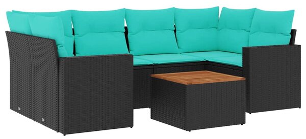 7 részes fekete polyrattan kerti ülőgarnitúra párnákkal