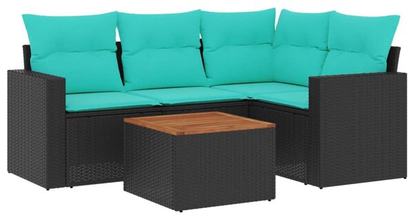 5 részes fekete polyrattan kerti ülőgarnitúra párnával