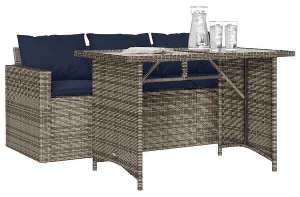 2 részes szürke polyrattan kerti étkezőgarnitúra párnákkal
