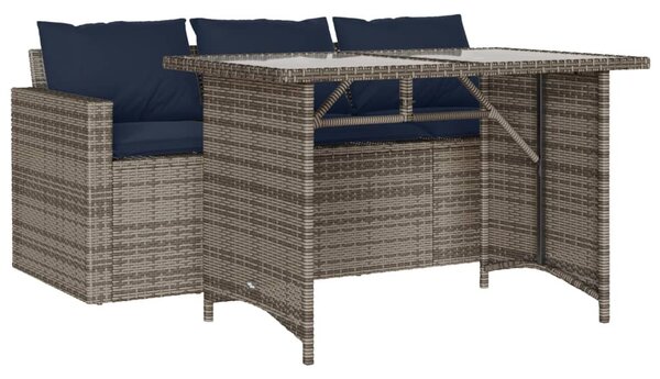 2 részes szürke polyrattan kerti étkezőgarnitúra párnákkal