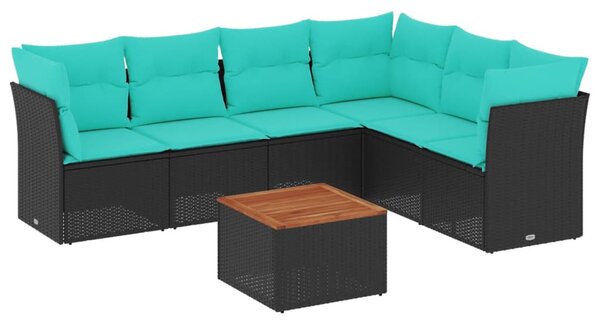 7 részes fekete polyrattan kerti ülőgarnitúra párnákkal