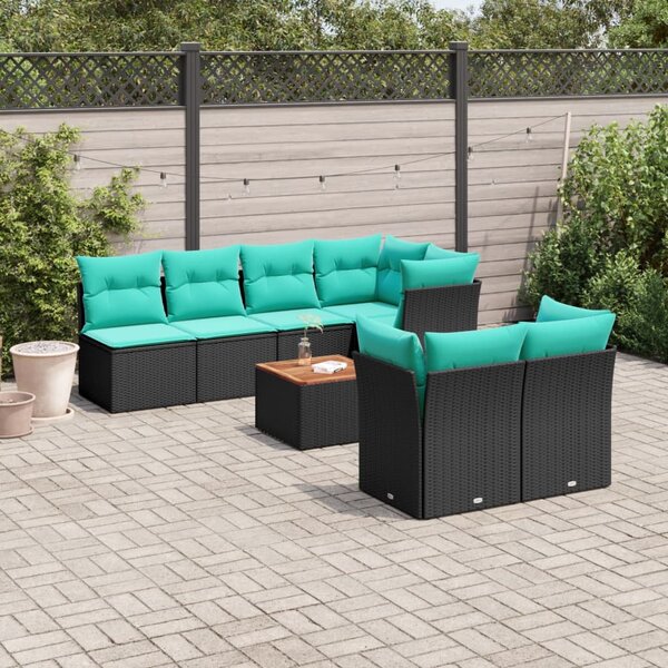 8 részes fekete polyrattan kerti ülőgarnitúra párnával