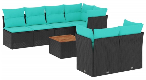 8 részes fekete polyrattan kerti ülőgarnitúra párnával