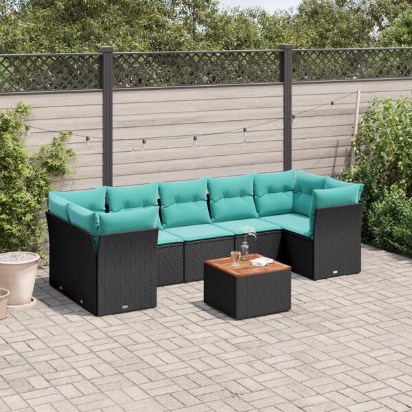 8 részes fekete polyrattan kerti ülőgarnitúra párnával