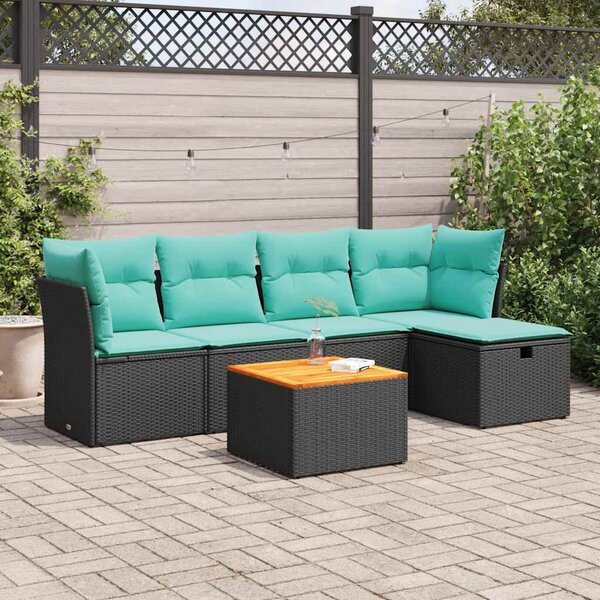 6 részes fekete polyrattan kerti ülőgarnitúra párnákkal
