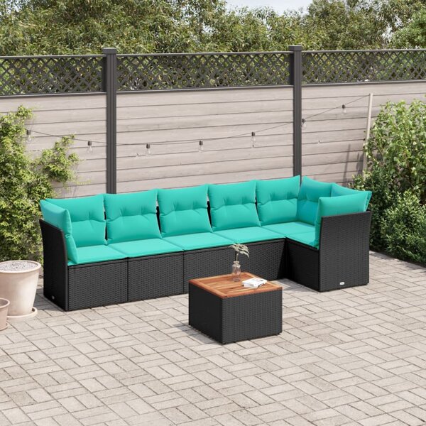 7 részes fekete polyrattan kerti ülőgarnitúra párnákkal