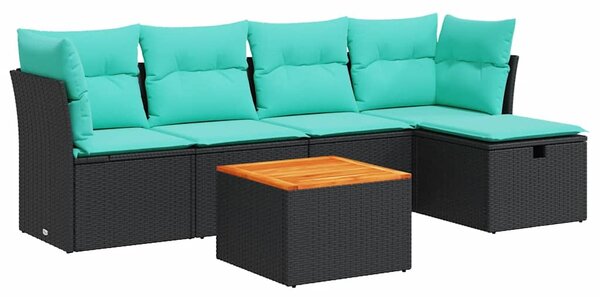 6 részes fekete polyrattan kerti ülőgarnitúra párnákkal