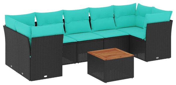 8 részes fekete polyrattan kerti ülőgarnitúra párnával