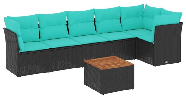 7 részes fekete polyrattan kerti ülőgarnitúra párnákkal