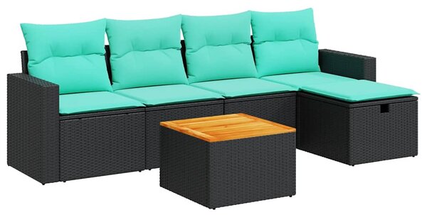 6 részes fekete polyrattan kerti ülőgarnitúra párnákkal