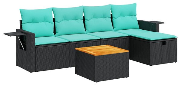 6 részes fekete polyrattan kerti ülőgarnitúra párnákkal