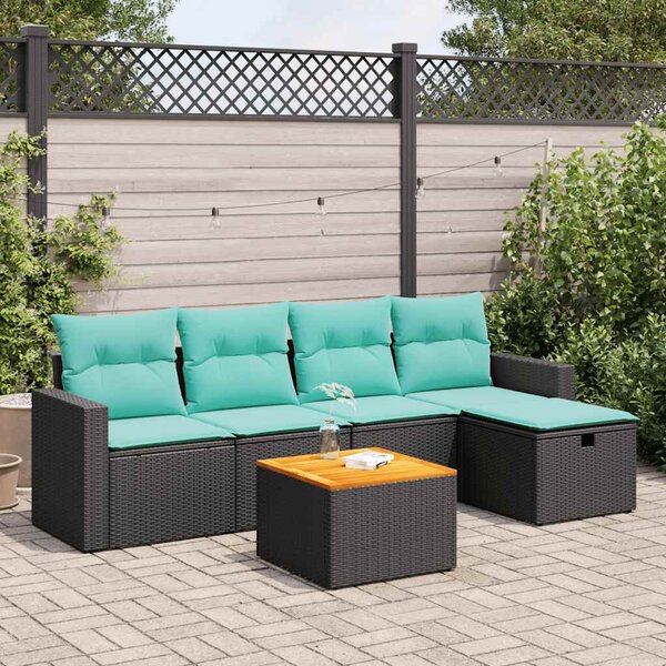 6 részes fekete polyrattan kerti ülőgarnitúra párnákkal