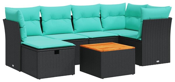 7 részes fekete polyrattan kerti ülőgarnitúra párnával