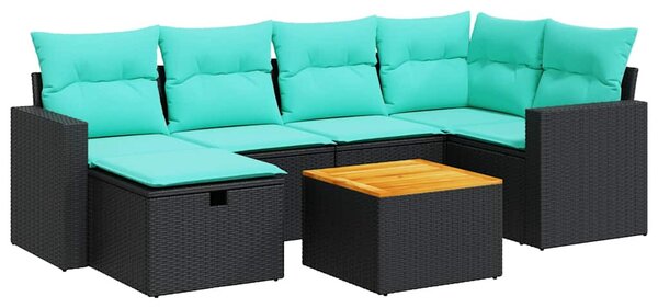 7 részes fekete polyrattan kerti ülőgarnitúra párnával