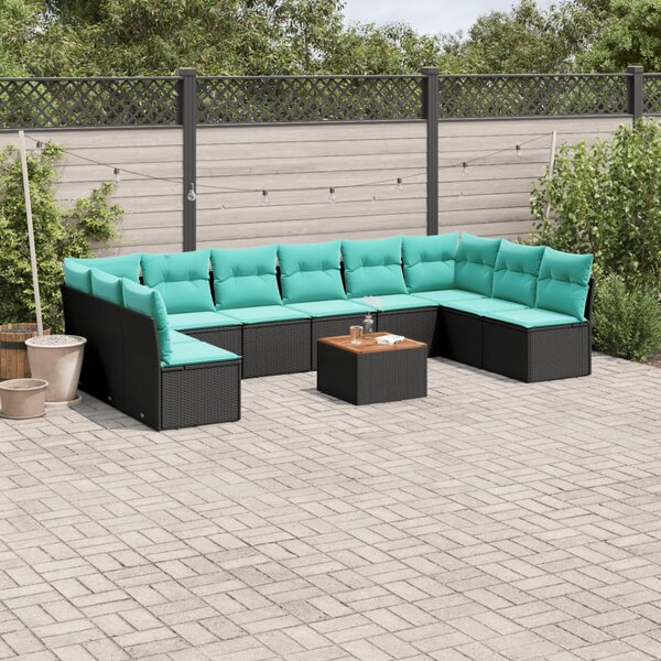 11 részes fekete polyrattan kerti ülőgarnitúra párnákkal