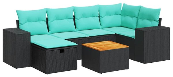 7 részes fekete polyrattan kerti ülőgarnitúra párnával