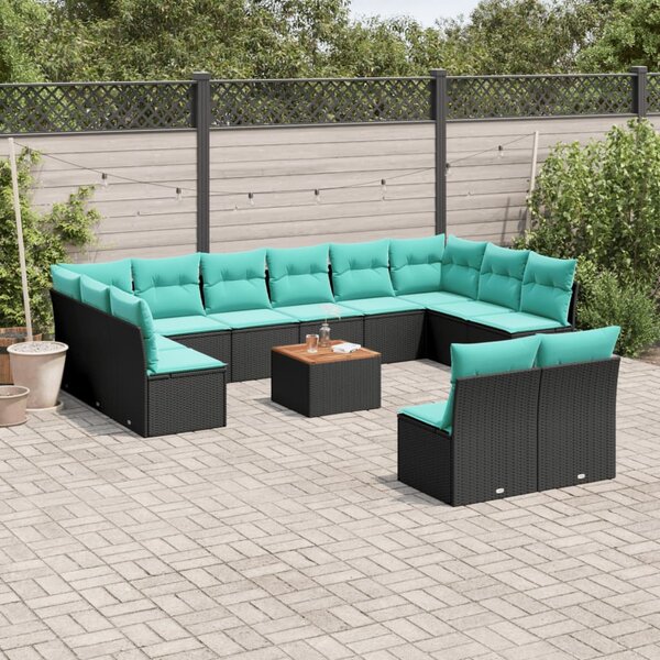 13 részes fekete polyrattan kerti ülőgarnitúra párnákkal