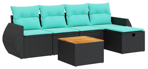 6 részes fekete polyrattan kerti ülőgarnitúra párnákkal