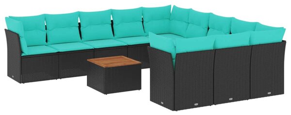 12 részes fekete polyrattan kerti ülőgarnitúra párnákkal
