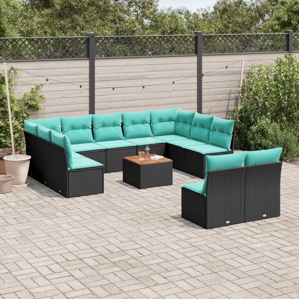 12 részes fekete polyrattan kerti ülőgarnitúra párnákkal