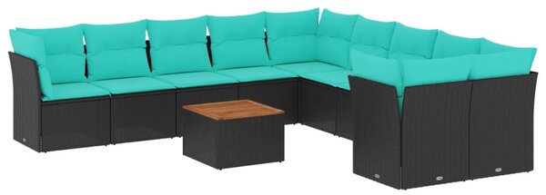11 részes fekete polyrattan kerti ülőgarnitúra párnákkal