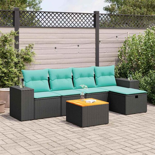 6 részes fekete polyrattan kerti ülőgarnitúra párnákkal