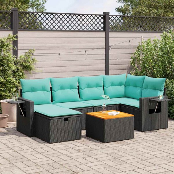 7 részes fekete polyrattan kerti ülőgarnitúra párnával