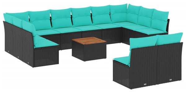 13 részes fekete polyrattan kerti ülőgarnitúra párnákkal