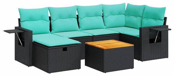 7 részes fekete polyrattan kerti ülőgarnitúra párnával