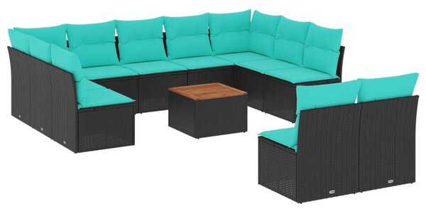 12 részes fekete polyrattan kerti ülőgarnitúra párnákkal