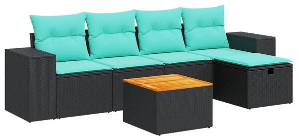 6 részes fekete polyrattan kerti ülőgarnitúra párnákkal