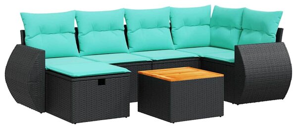 7 részes fekete polyrattan kerti ülőgarnitúra párnával