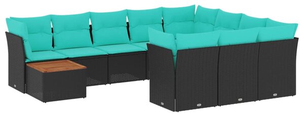 11 részes fekete polyrattan kerti ülőgarnitúra párnákkal