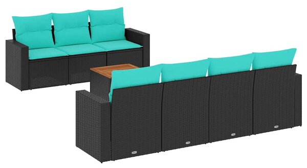 8 részes fekete polyrattan kerti ülőgarnitúra párnával