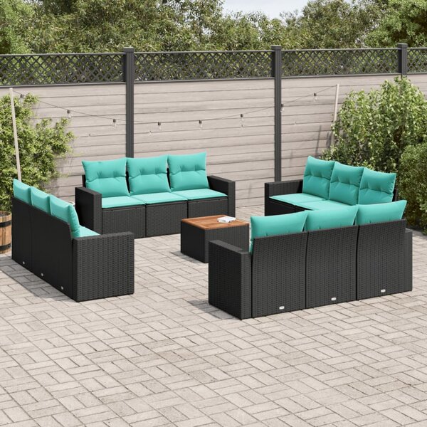 13 részes fekete polyrattan kerti ülőgarnitúra párnákkal