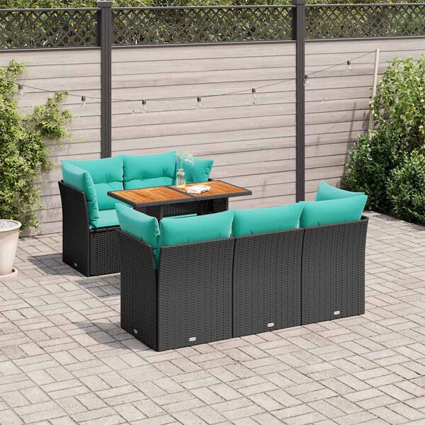 6 részes fekete polyrattan kerti ülőgarnitúra párnákkal