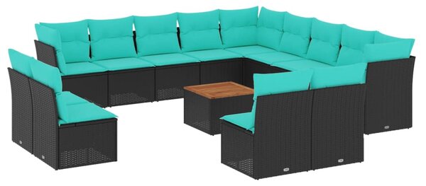 14 részes fekete polyrattan kerti ülőgarnitúra párnákkal