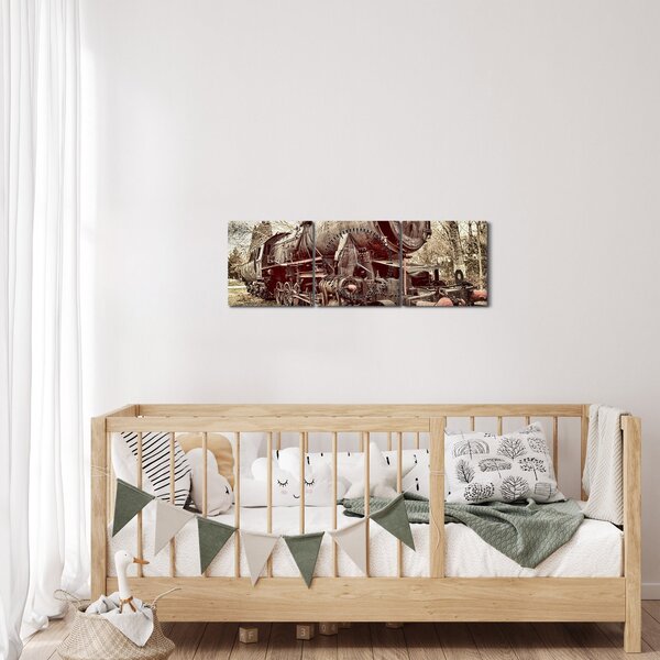 A mozdony történelmi képe (órával) (90x30 cm)