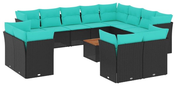 13 részes fekete polyrattan kerti ülőgarnitúra párnákkal