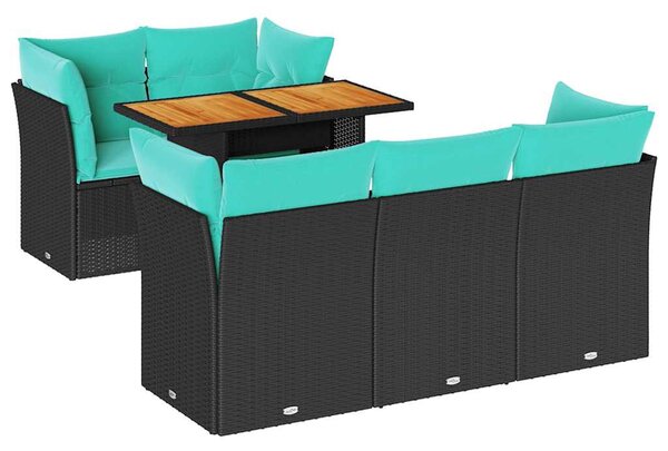 6 részes fekete polyrattan kerti ülőgarnitúra párnákkal