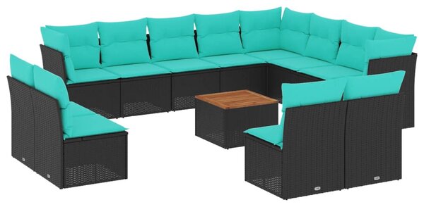 13 részes fekete polyrattan kerti ülőgarnitúra párnákkal