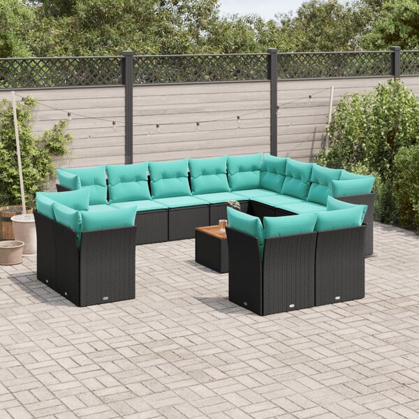 13 részes fekete polyrattan kerti ülőgarnitúra párnákkal