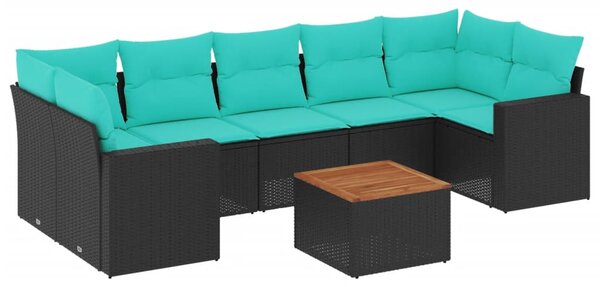 8 részes fekete polyrattan kerti ülőgarnitúra párnával